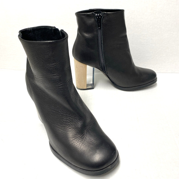 Miista Ali Black Ankle Boot Leather Wood Clear Block Heel Lucite Round T… - Picture 6 of 10